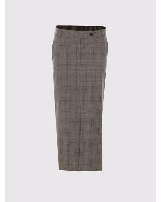 Pinko Gray Prince Of Wales Check Wool Blend Midi Pencil Skirt With Front Slit