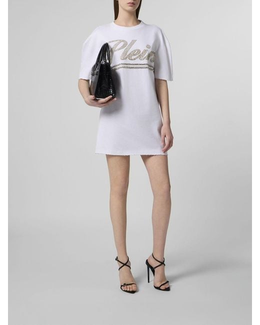 Philipp Plein White Cotton Crew-Neck T-Shirt With Rhinestone Logo