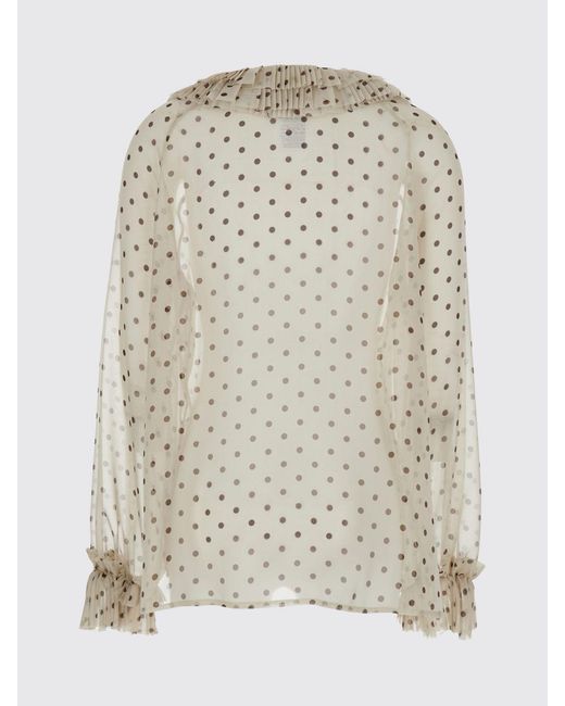 P.A.R.O.S.H. Natural Ruffled V-Neck Blouse P.A.R.O.S.H