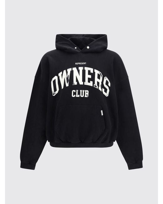 Represent Blue Cotton Hoodie With Kangaroo Pocket And Logo Print for men