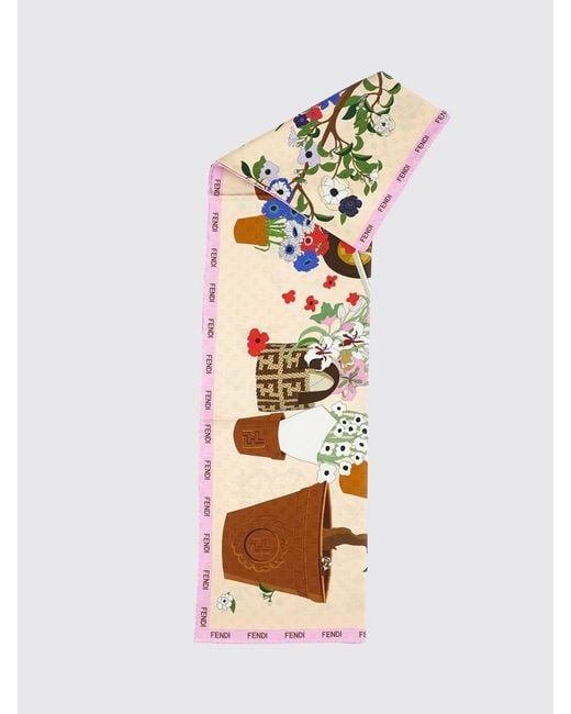 Fendi White Printed Silk Scarf