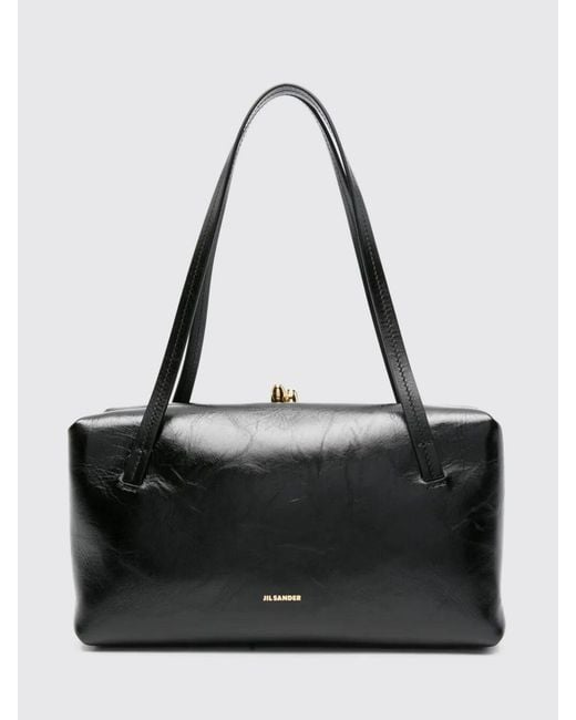Jil Sander Black Small Goji Pillow Leather Shoulder Bag With Clasp Closure