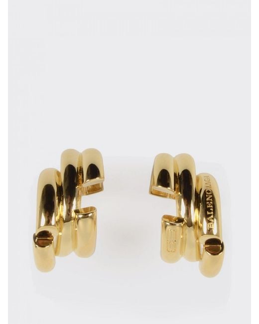 Balenciaga Metallic Engraved Logo Half-Hoop Brass Earrings
