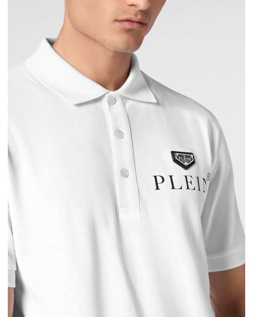 Philipp Plein White Short-Sleeve Stretch Cotton Polo Shirt With Metal Logo for men