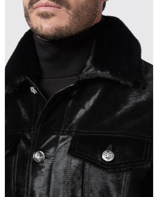 Billionaire Black Mink Fur Jacket With French Collar And Button Closure for men