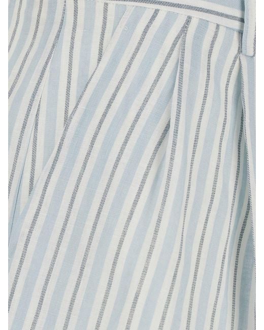 Semicouture White High-Waisted Striped Linen Shorts With Belt Loops