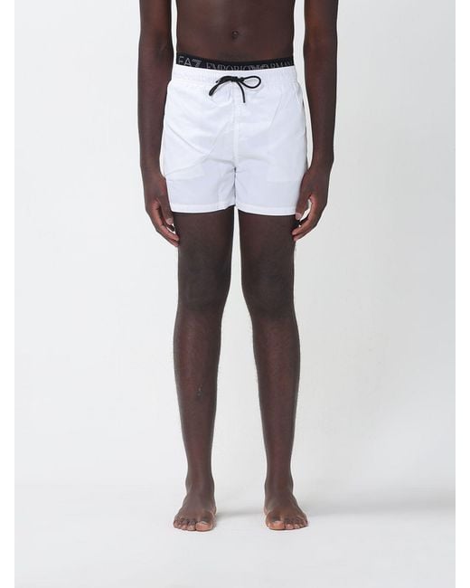 EA7 White Polyester Boxer Swim Shorts for men