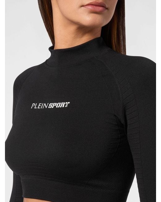 Philipp Plein Black Cropped Long-Sleeve Slim Fit Sports Top