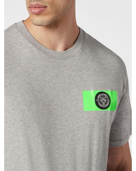 Philipp Plein Gray Short-Sleeved Cotton T-Shirt With Contrasting Logo for men