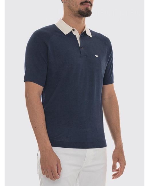 Emporio Armani Blue Cotton Knit Polo Shirt for men