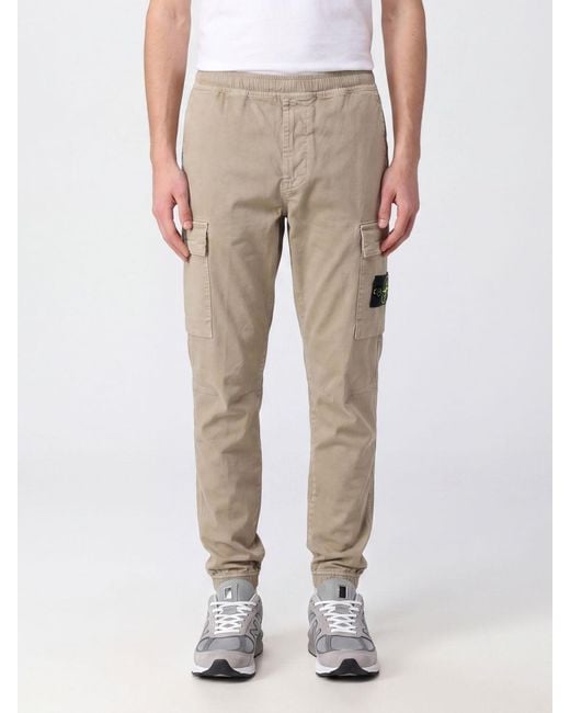 Stone Island Natural Slim Fit Stretch Technical Fabric Cargo Trousers With Compass Logo for men
