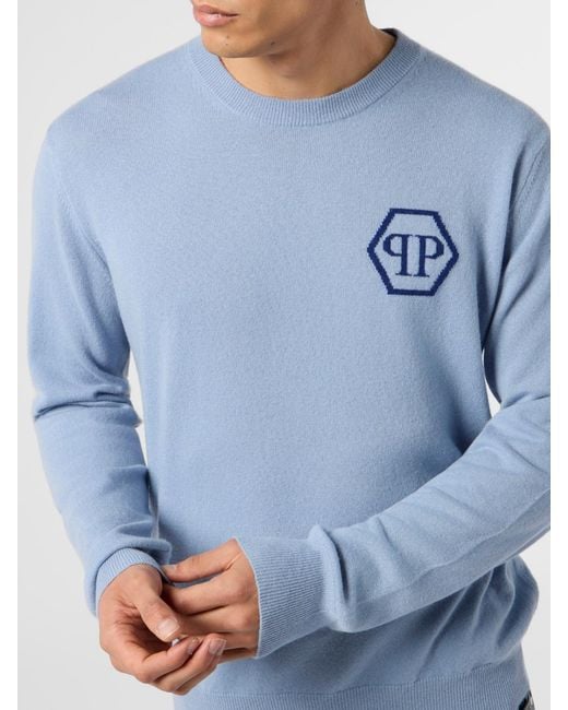 Philipp Plein Blue Pp Cashmere Crew Neck Sweater for men