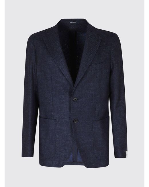 Tagliatore Blue Single-Breasted Wool-Blend Blazer With Peak Lapels for men