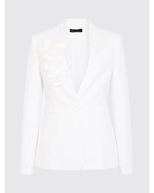 Hanita White Cropped Crêpe Blazer With A Shawl Collar And A Flower Appliqué