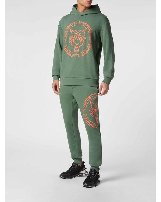 Philipp Plein Green Graphic Print Hooded Sweatshirt for men