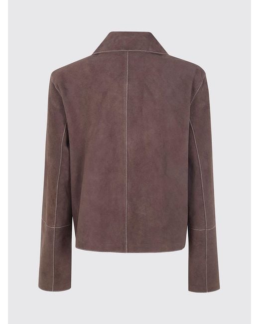 P.A.R.O.S.H. Brown Short Suede Leather Jacket P.A.R.O.S.H. With Patch Pockets