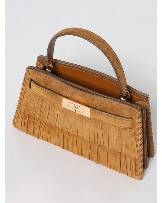 Tory Burch Brown Mini Lee Radziwill Suede Bag With Fringes