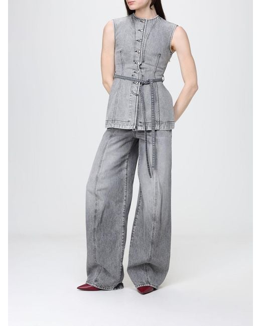 Sportmax Gray Sleeveless Cotton Denim Top With Tie-Belt