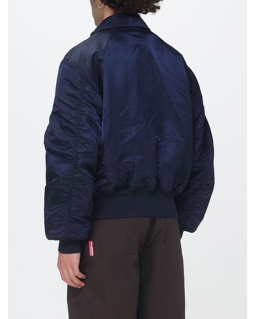 GR10K Blue Nylon Bomber Jacket With Logo for men