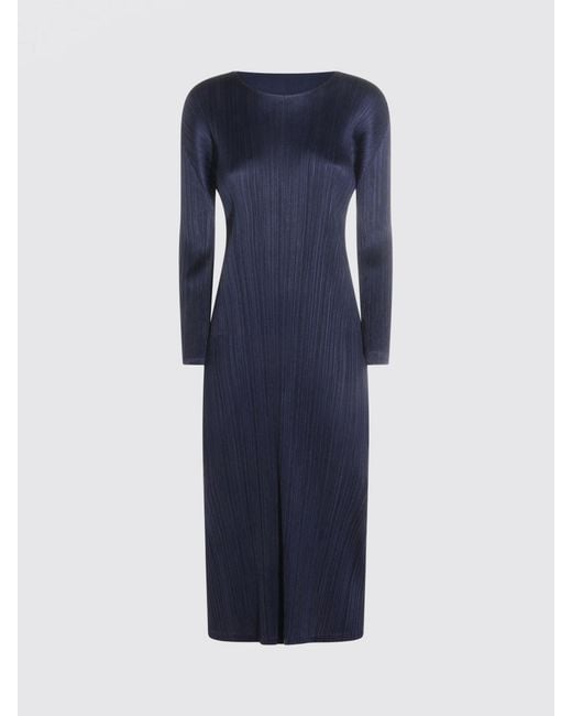 Pleats Please Issey Miyake Blue Pleated Polyester Dress