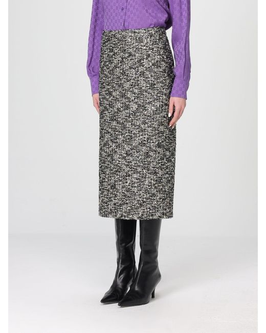 Gucci Gray Tweed Midi Skirt