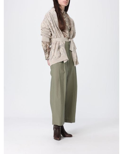 Brunello Cucinelli Green Cotton Poplin Wide Leg Trousers