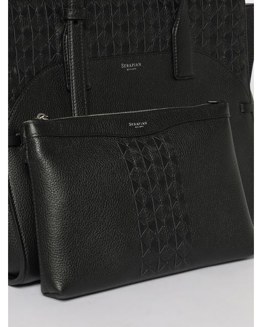 Serapian Black Maro Tasche Aus Genarbtem Leder