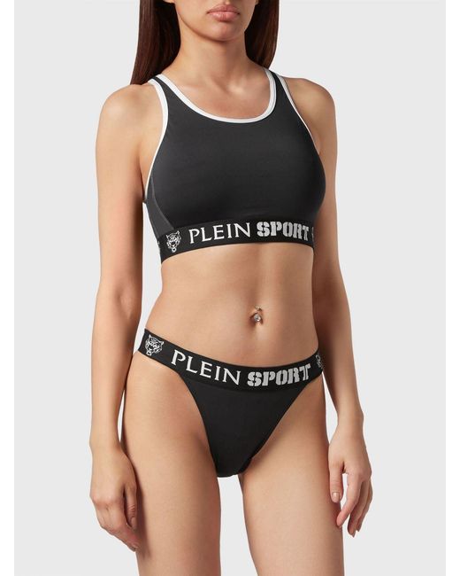 Bikini De Talle Alto De Poliamida Con Top Deportivo Philipp Plein de color Black