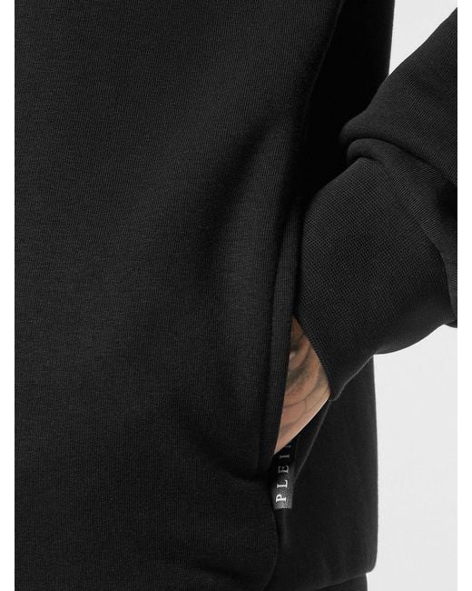 Philipp Plein Black Skull And Rhinestones Jersey Zip-Up Hoodie for men
