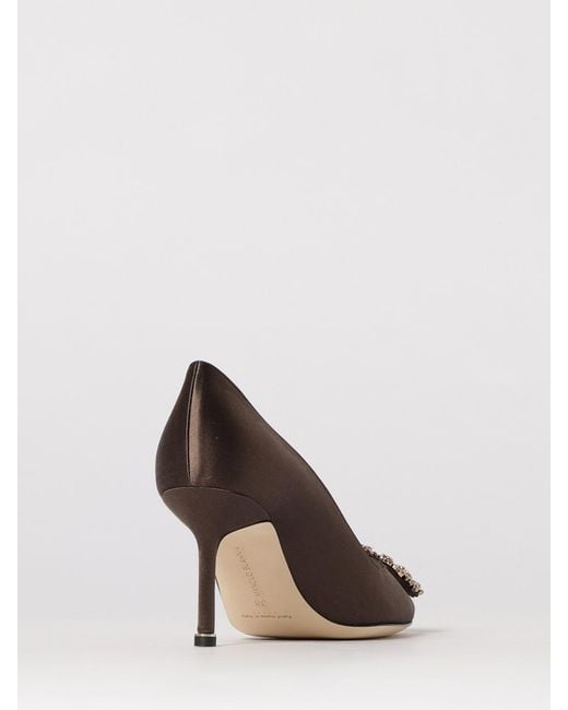 Manolo Blahnik Brown Hangisi Satin Pumps With Jewel Buckle