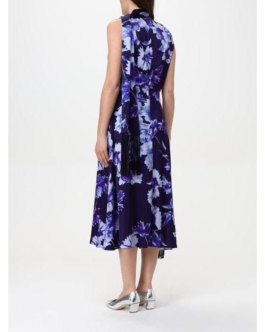 Erdem Blue Floral Print Midi Dress Asymmetrical Hem