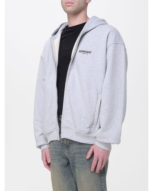 Represent Gray Cotton Hoodie With Logo for men