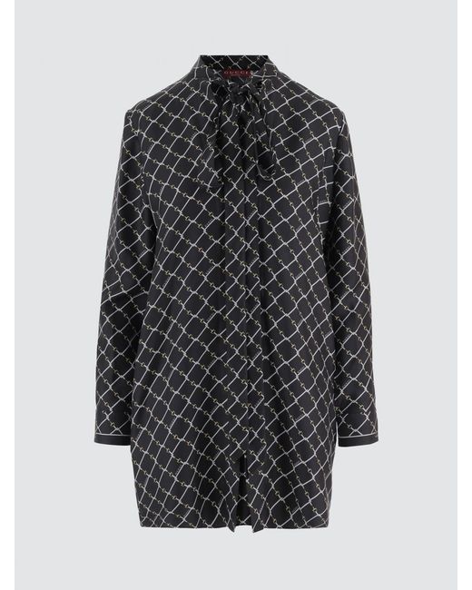 Gucci Black Horsebit Print Silk Chemisier Dress