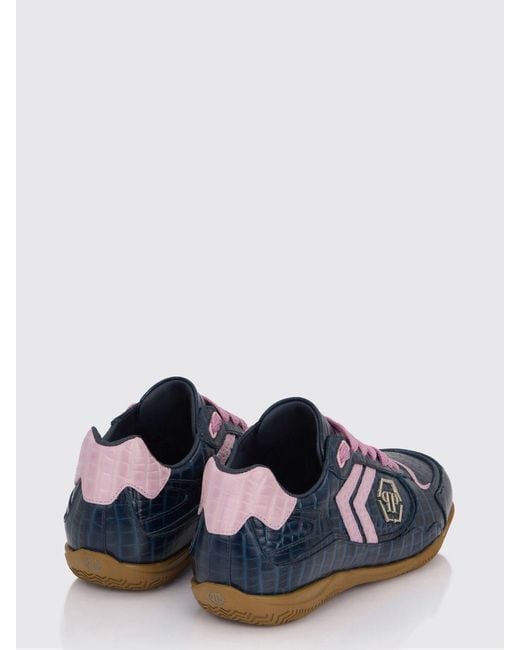 Philipp Plein Blue Pit-$Top Crocodile Print Leather Sneakers for men