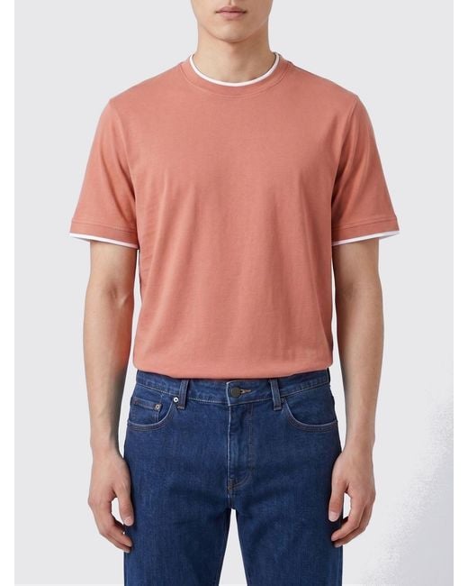 Brunello Cucinelli Blue Cotton Crew-Neck T-Shirt With Contrasts for men