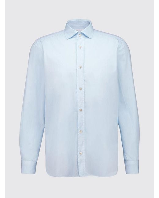 Boglioli Blue Slim Fit Long-Sleeve Cotton Shirt With French Collar for men