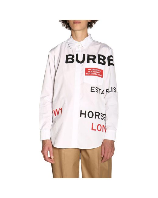 Burberry White Godwit Horseferry Print Shirt