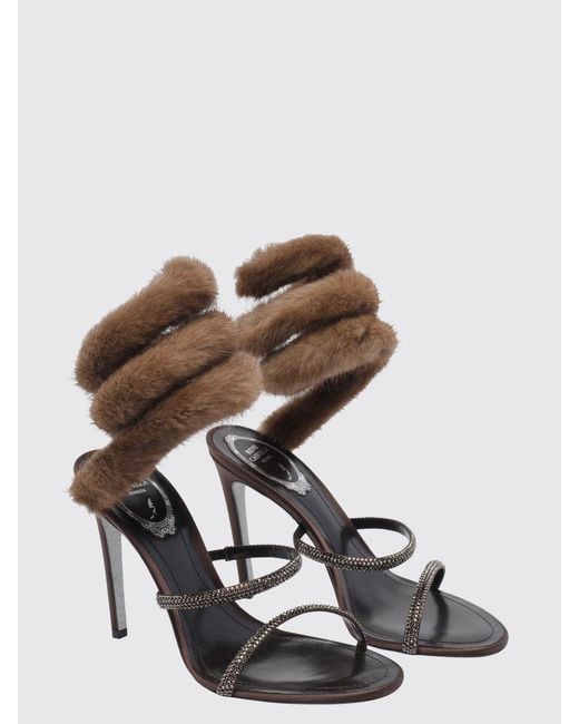 Rene Caovilla Brown Lindsey Satin Sandals With Crystals And Stiletto Heel