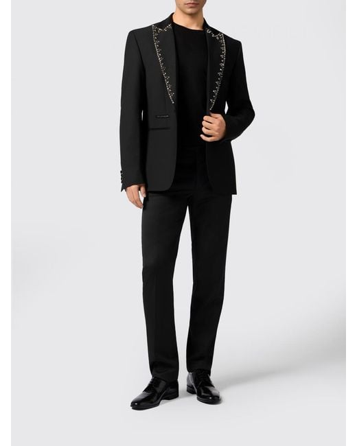 Philipp Plein Black Single-Breasted Virgin Wool Blend Blazer for men