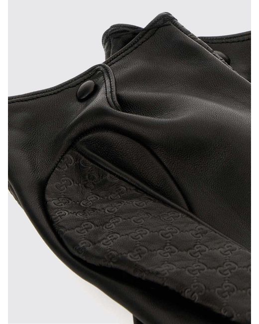 Gucci Black Leather Gloves With Embossed Gg Monogram for men