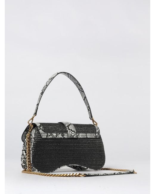 Just Cavalli Black Raffia And Python Print Faux Leather Bag