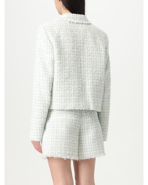Karl Lagerfeld White Tweed Jacket Skirt Set Frayed Hem