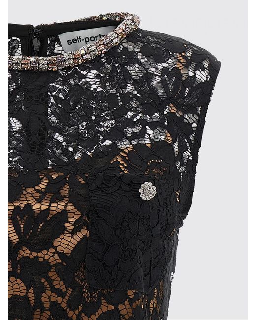 Self-Portrait Black Viscose Mini Dress With Rhinestones