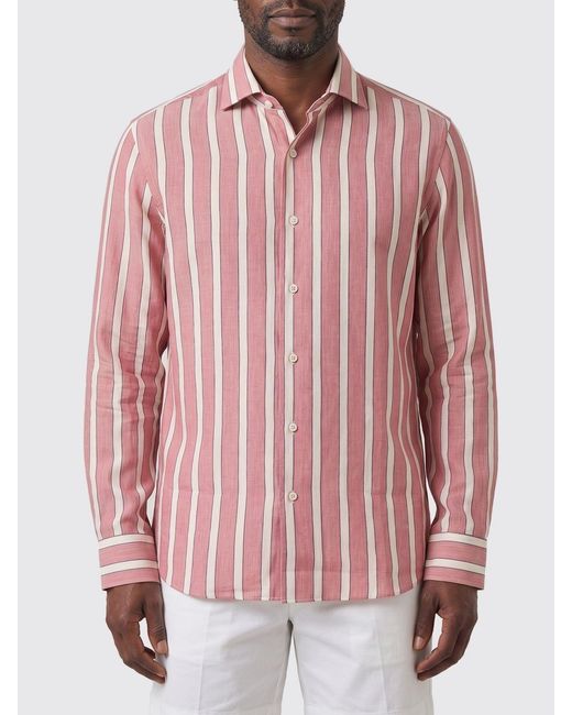 Junya Watanabe Pink Striped Cotton Shirt With Cutaway Collar And Long Sleeves for men
