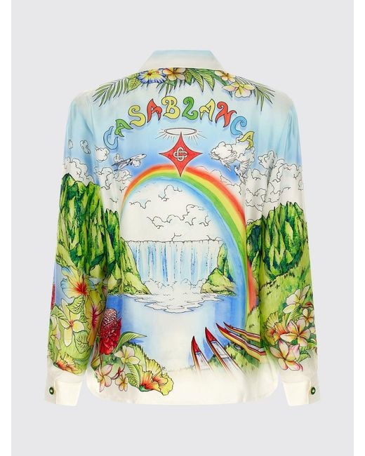 Casablanca Blue Silk Shirt With Monogram Print for men