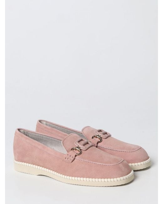 Hogan Pink Moccasins In Suede