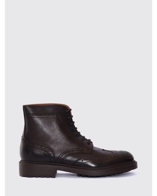 Doucal's Black Leather Ankle Boots With Brogue Detail for men