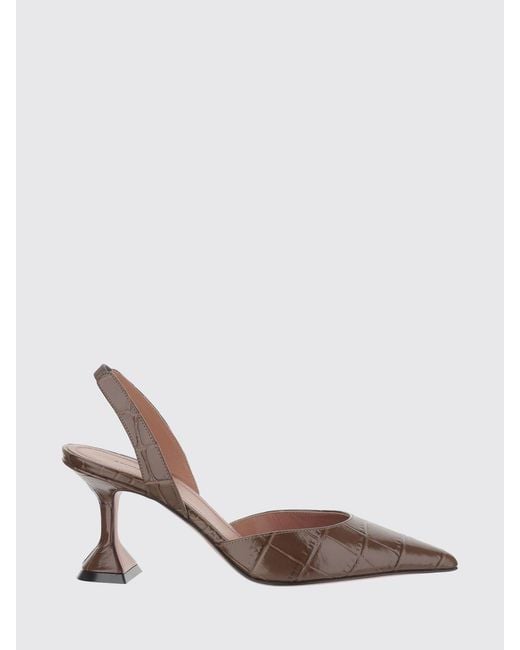 AMINA MUADDI Pink Holli Croc-Print Leather Slingback Pumps
