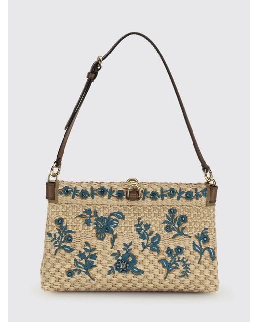 Etro Metallic Raffia Bag With Floral Embroidery