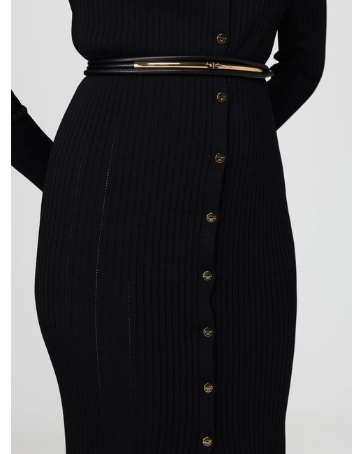 Elisabetta Franchi Black Ribbed Knit Midi Dress With Buttons